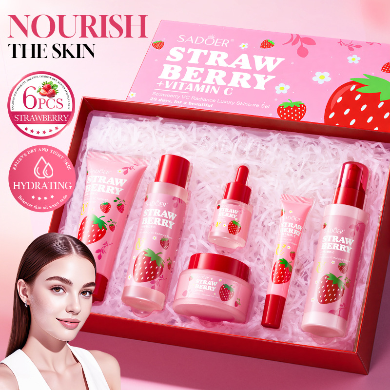 6pcs/Set Strawberry VC Care Se - Korean Skincare Routine ulasan dan harga